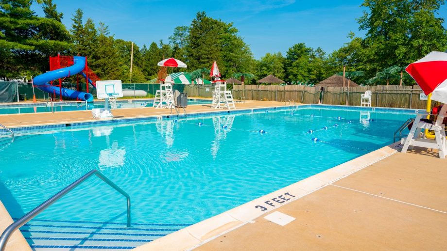 Pool and slide on a sunny day